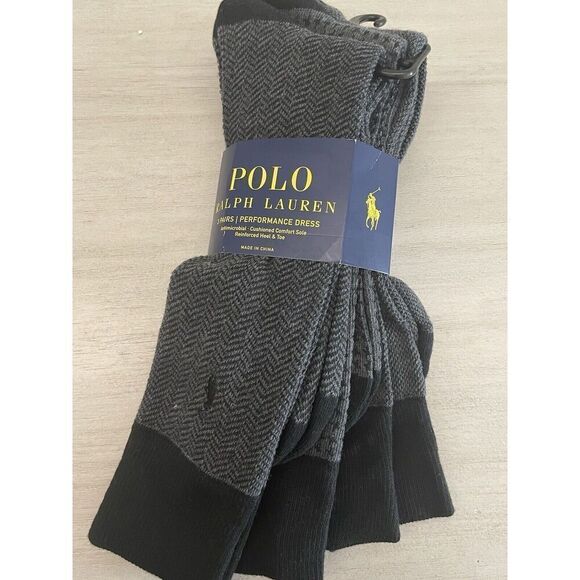 Polo Ralph Lauren Mens XL Performance Dress Crew Socks Black Size 13-16 w/Pony - Picture 4 of 7